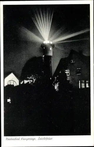 Ak Nordseebad Wangerooge in Ostfriesland, Leuchtturm bei Nacht