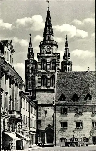 Ak Ansbach in Mittelfranken Bayern, St. Gumbertuskirche und Stadthaus