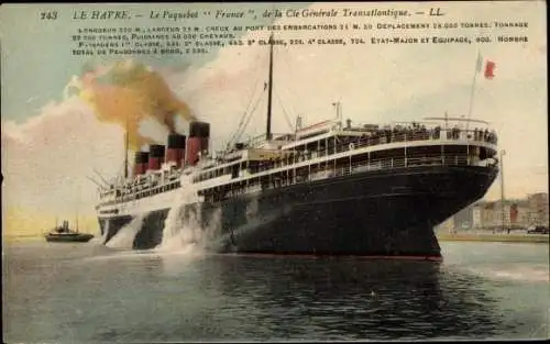 Ak Le Havre Seine Maritime, Le Paquebot France, Dampfer, CGT, French Line