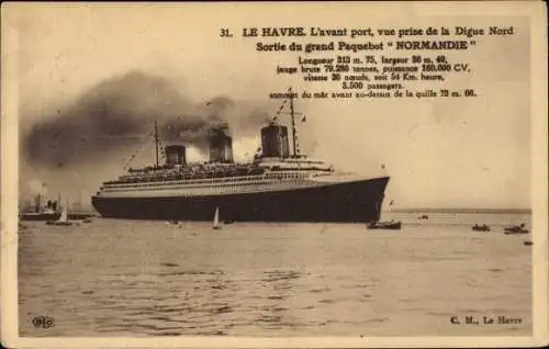 Ak Le Havre Seine Maritime, Paquebot Normandie, Dampfer, CGT, French Line