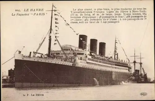 Ak Le Havre Seine Maritime, Paquebot Paris, Dampfer, CGT, French Line
