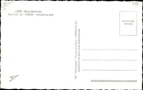 Ak Dieppe Seine Maritime, Le Lisieux rentrant au port, SNCF, Dampfer
