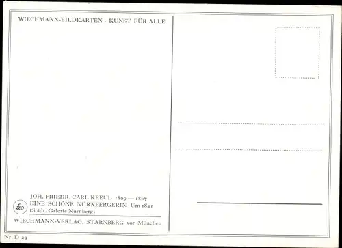 Künstler Ak Johann Friedrich Carl Kreul, Eine schöne Nürnbergerin