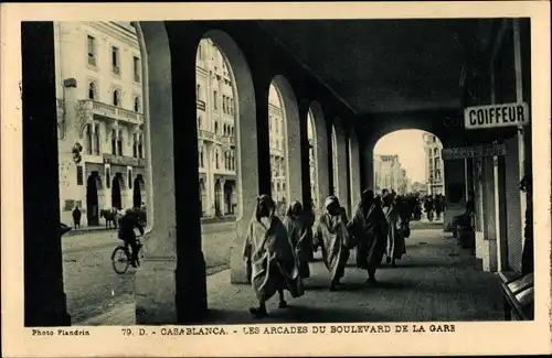 Ak Casablanca Marokko, Les Arcades du Boulevard de la Gare