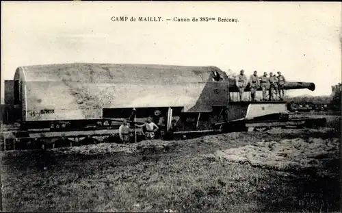 Ak Mailly le Camp Aube, Canon de 285 mm Berceau