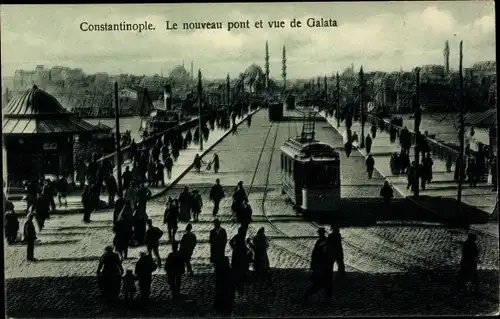 Ak Konstantinopel Istanbul Türkei, Le nouveau pont et vue de Galata