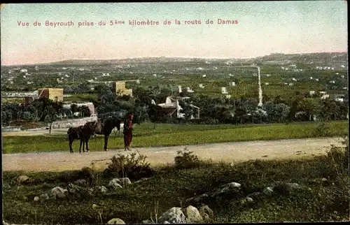 Ak Beirut Beyrouth Libanon, Vue de Beyrouth prise du 5. kilometre de la route de Damas