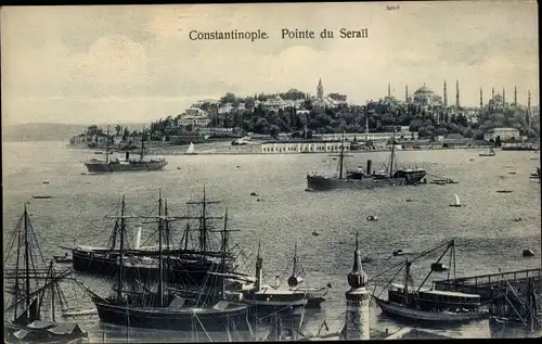 Ak Konstantinopel Istanbul Türkei, Pointe du Serall, Hafen, Schiffe