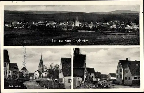 Ak Ostheim Westheim Mittelfranken, Gesamtansicht, Teilansichten, Kirche, Straßenpartie