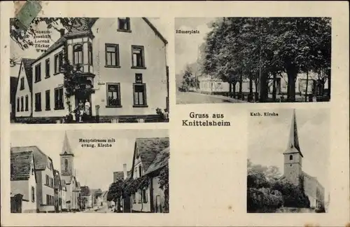 Ak Knittelsheim in der Pfalz, Katholische und Evangelische Kirche, Römerplatz, Handlung