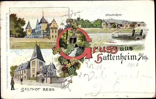 Ak Hattenheim Eltville am Rhein Hessen, Hallgarter Zange, Gasthof Ress, Weintrauben