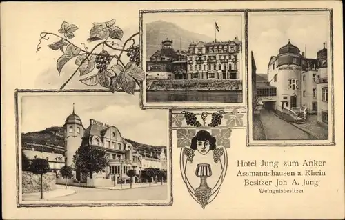 Ak Assmannshausen Rüdesheim am Rhein, Hotel Jung zum Anker