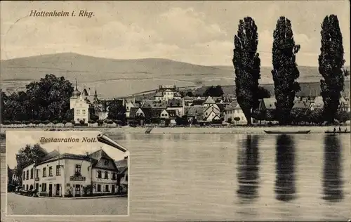 Ak Hattenheim Eltville am Rhein Hessen, Restauration Noll, Blick auf den Ort