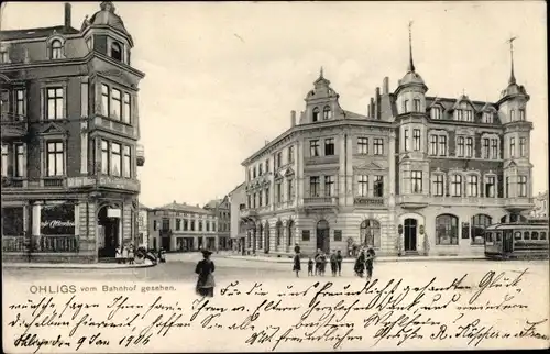 Ak Ohligs Solingen Bergisches Land, Teilansicht vom Bahnhof aus gesehen, Straßenbahn