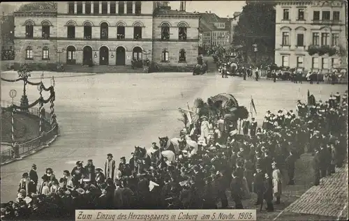 Ak Coburg in Oberfranken, Einzug des Herzogspaares 5. November 1905, Carl Eduard, Viktoria Adelheid