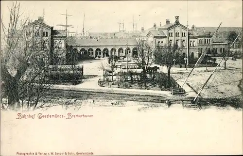 Ak Geestemünde Bremerhaven, Bahnhof, Gleisseite, Schranken
