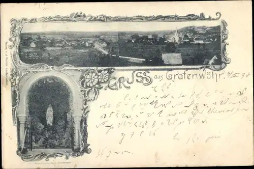 Ak Grafenwöhr in der Oberpfalz Bayern, Totalansicht der Ortschaft, Grotte