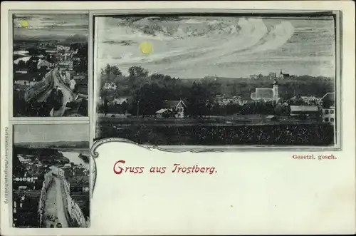 Mondschein Ak Trostberg in Oberbayern, Ortsansichten