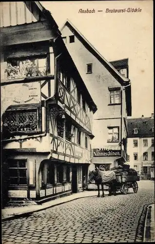 Ak Ansbach in Mittelfranken Bayern, Bratwurst Glöckle, Singer Nähmaschinen Handlung