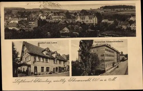 Ak Schömberg im Schwarzwald Württemberg, Sanatorium Schwarzwaldheim, Gasthof zum Lamm, Totale