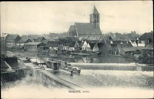 Ak Rheine in Westfalen, Totalansicht der Ortschaft, Kirche, Wehr