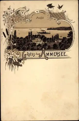 Litho Mühlfeld Herrsching am Ammersee, Blick auf den Ort