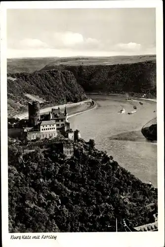 Ak Sankt Goarshausen am Rhein, Burg Katz mit Loreley