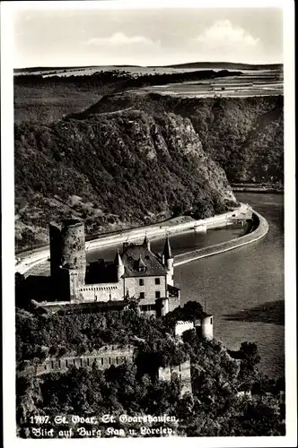 Ak Sankt Goarshausen am Rhein, Burg Katz mit Loreley