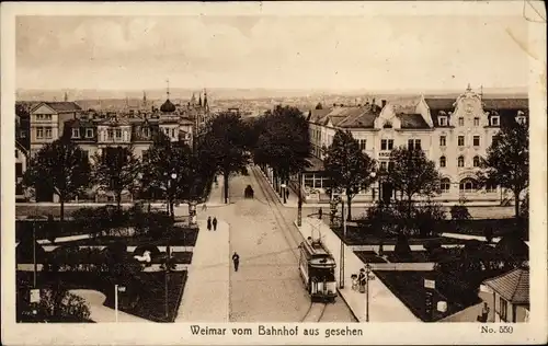 Ak Weimar in Thüringen, Blick vom Bahnhof, Straßenbahn