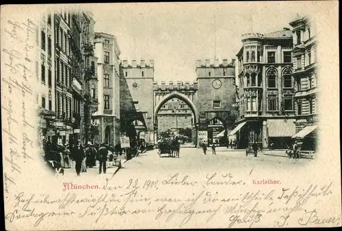 Ak München Bayern, Neuhauser-Straße, Karlsplatz-Tor, Denkmal Maximilians II.