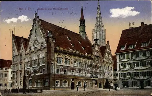 Ak Ulm an der Donau, Rathaus mit Marktbrunnen