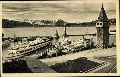 Ak Lindau am Bodensee Schwaben, Hafen, Dampfer