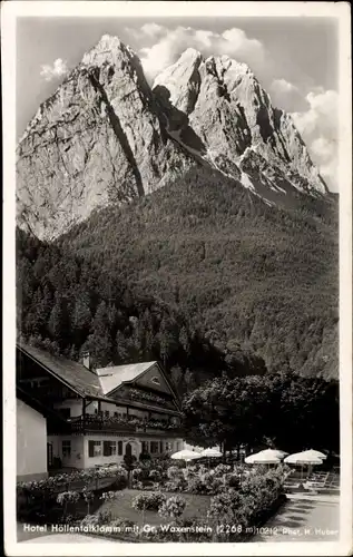 Ak Grainau im Kreis Garmisch Partenkirchen, Gr. Waxenstein, Hotel Höllenklamm