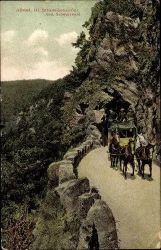 Ak Albtal Schwarzwald, III. Straßentunnel, Postkutsche