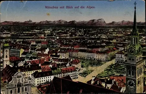 Ak München, Stadtpanorama, Blick auf die Alpen