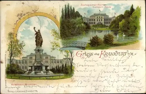 Litho Frankfurt am Main, Schützenbrunnen, Zoologischer Garten, Concerthaus