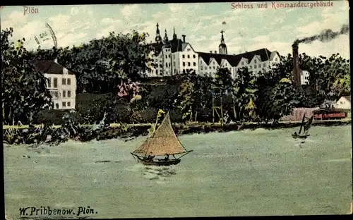 Künstler Ak Pribbenow, W., Plön am See Holstein, Schloss und Kommandeurgebäude