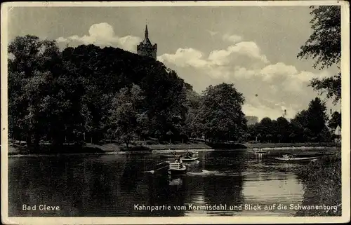 Ak Bad Cleve Kleve am Niederrhein, Kahnpartie v. Kermisdahl, Schwanenburg