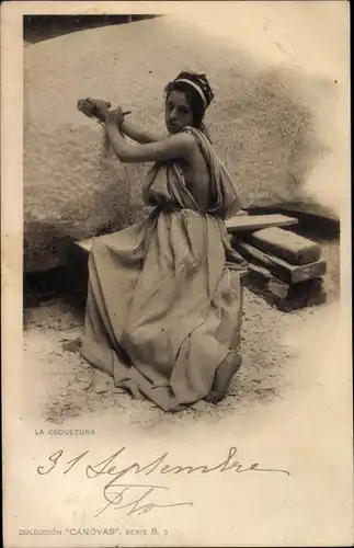 Ak La Escultura, Bildhauerin, Holz