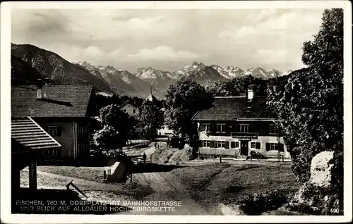 Ak Fischen im Allgäu Schwaben, Dorfplatz mit Bahnhofstraße, Allgäuer Hochgebirgskette