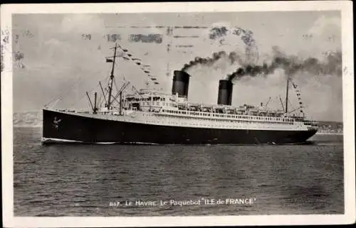Ak Le Havre Seine Maritime, Le Paquebot Ile de France, Dampfer, CGT, French Line