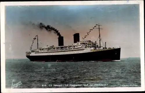Ak Le Havre Seine Maritime, Le Paquebot Ile de France, Dampfer, CGT, French Line