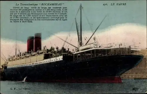 Ak Le Havre Seine Maritime, Le Transatlantique Rochambeau, Dampfer, CGT, French Line