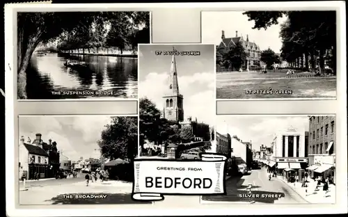 Ak Bedford Bedfordshire England, St. Peters Green, Silver Street, The Broadway, St Pauls Church