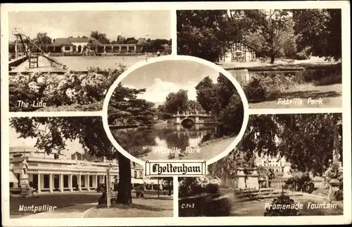 Ak Cheltenham Gloucestershire England, The Lido, Pittville Park, Montpellier, Promenade Fountain