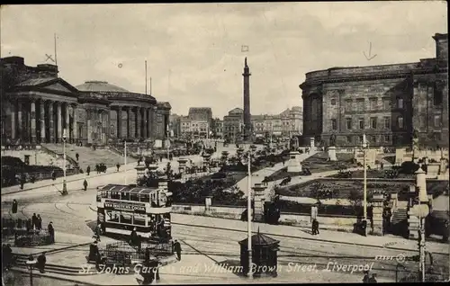 Ak Liverpool Merseyside England, St John's Gardens and William Brown Street