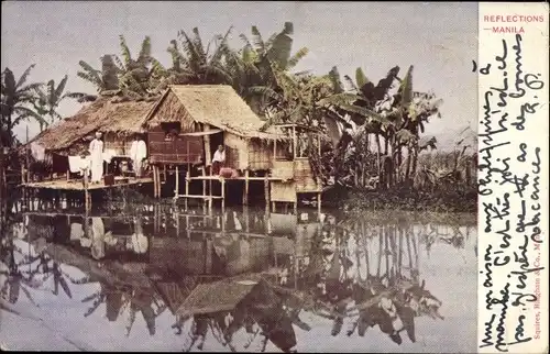 Ak Manila Philippinen, Hütte am Wasser, Einheimische