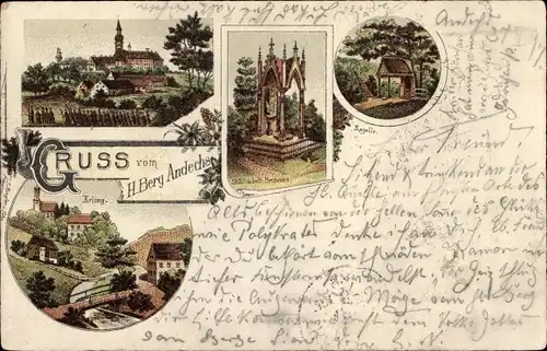 Litho Andechs am Ammersee Oberbayern, Heiliger Berg, Kloster