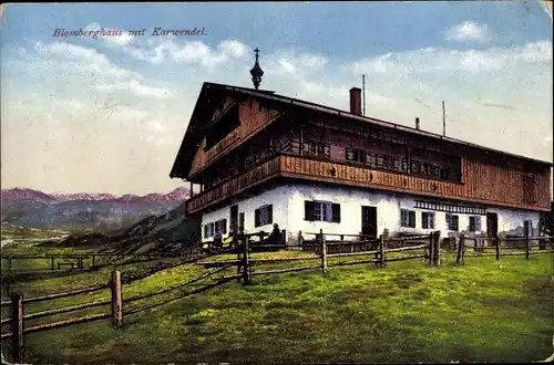 Ak Bad Tölz in Oberbayern, Blomberghaus mit Karwendel