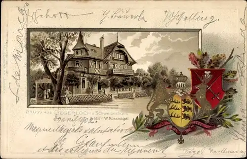 Präge Wappen Litho Degerloch Stuttgart in Württemberg, Schweizerhaus